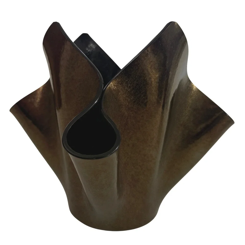 Vintage Iridescent‎ Art Glass Vase Handkerchief Bronze Brown Sculptural